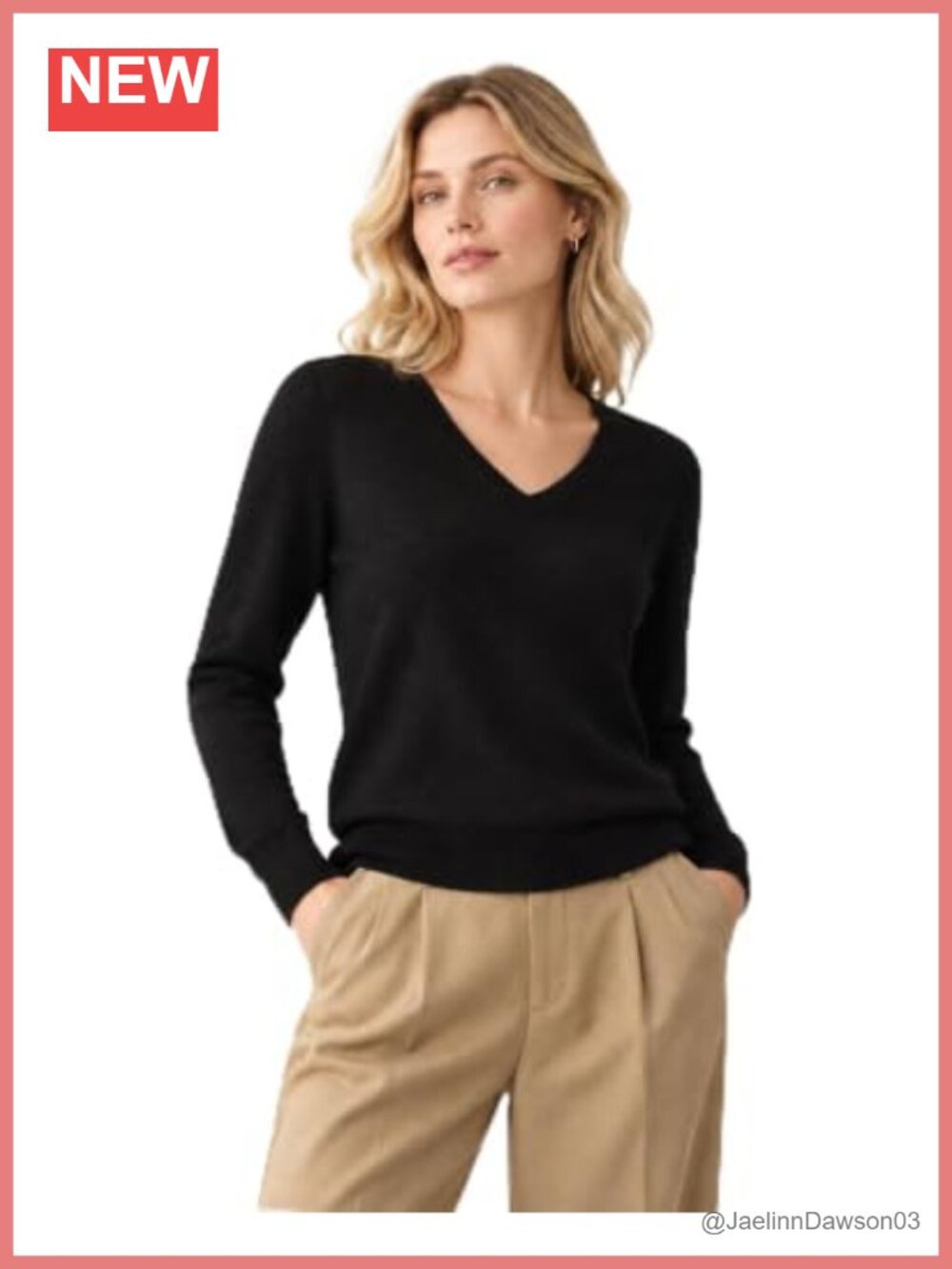 100% Pure Cashmere V-Neck Pullover Sweater Long Sleeve